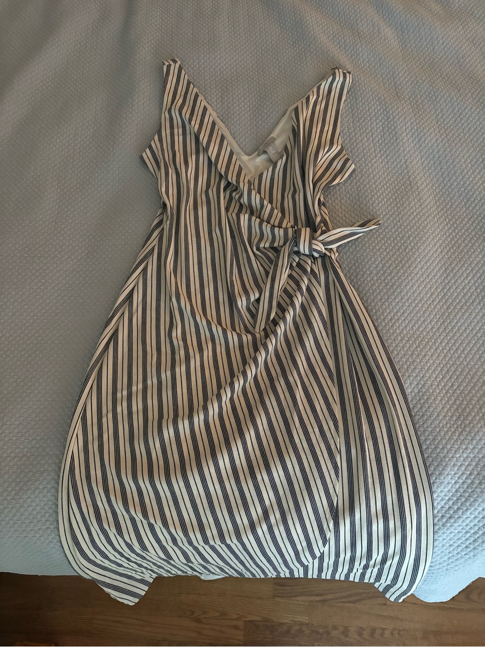 Striped Wrap Midi Dress in Cream and Black